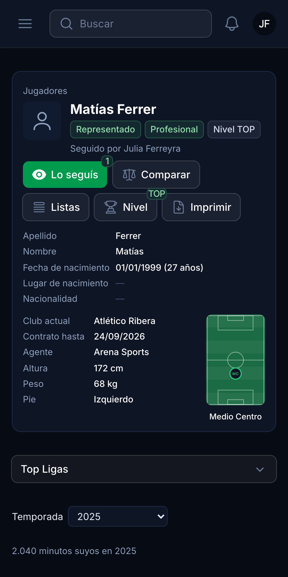 The player compared against the best leagues, on a phone